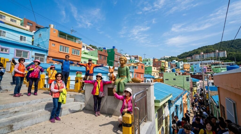 감천문화마을 어린왕자 포토존, 관광객들이 사진 찍는 모습