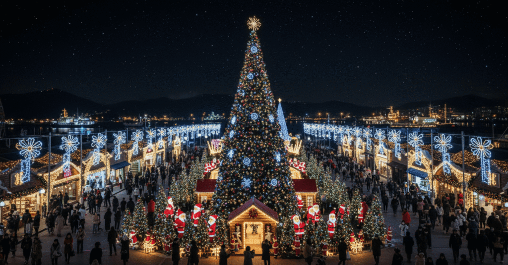 부산 크리스마스 빌리지 산타마을, 대형 LED 크리스마스 트리와 겨울 분위기의 1만평 규모 축제 현장
