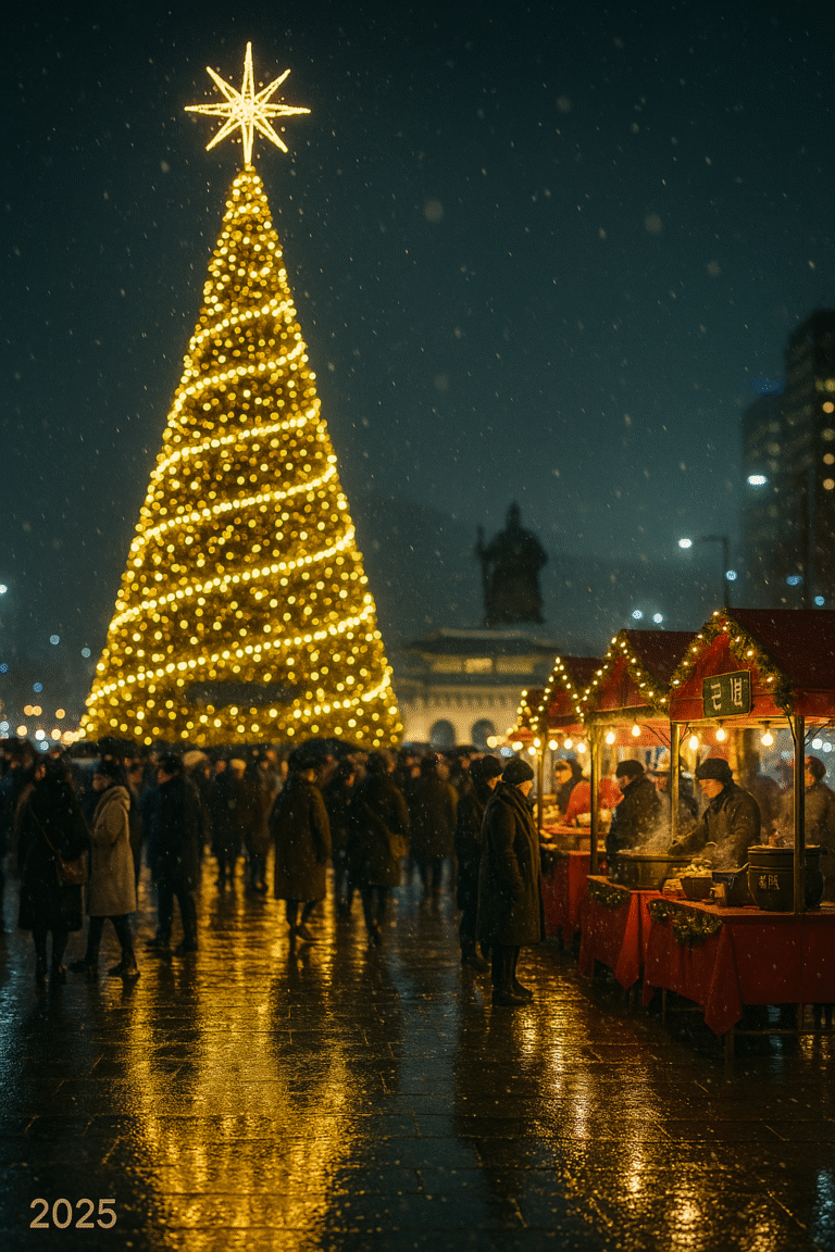 2025년 서울 광화문 크리스마스 마켓 야경과 대형 트리 조명