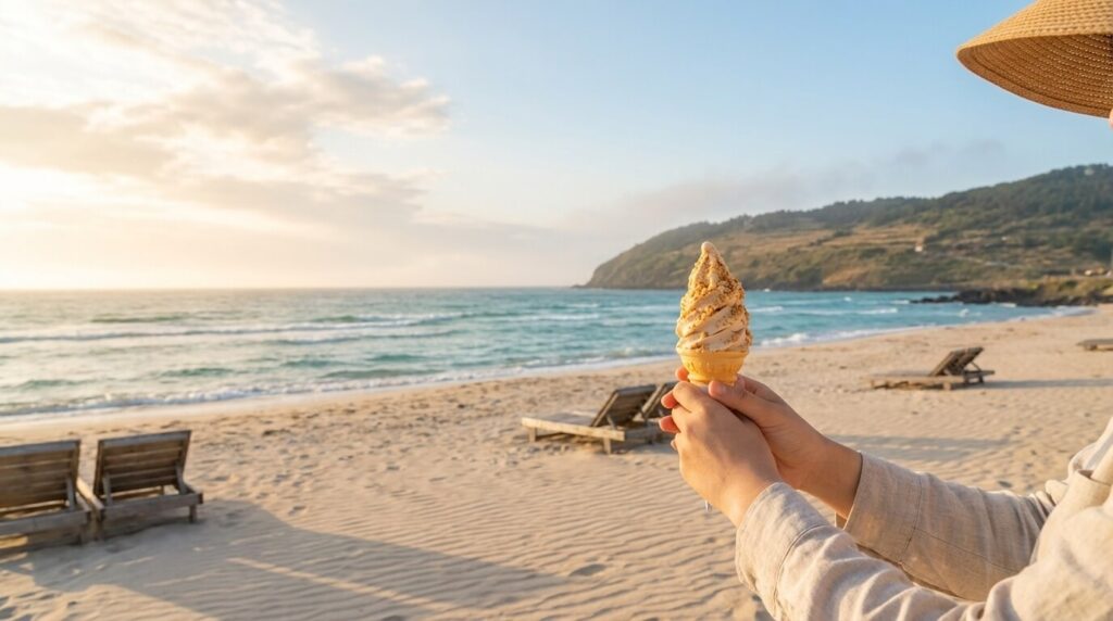 제주 우도 해변과 땅콩 아이스크림, 에메랄드빛 바다