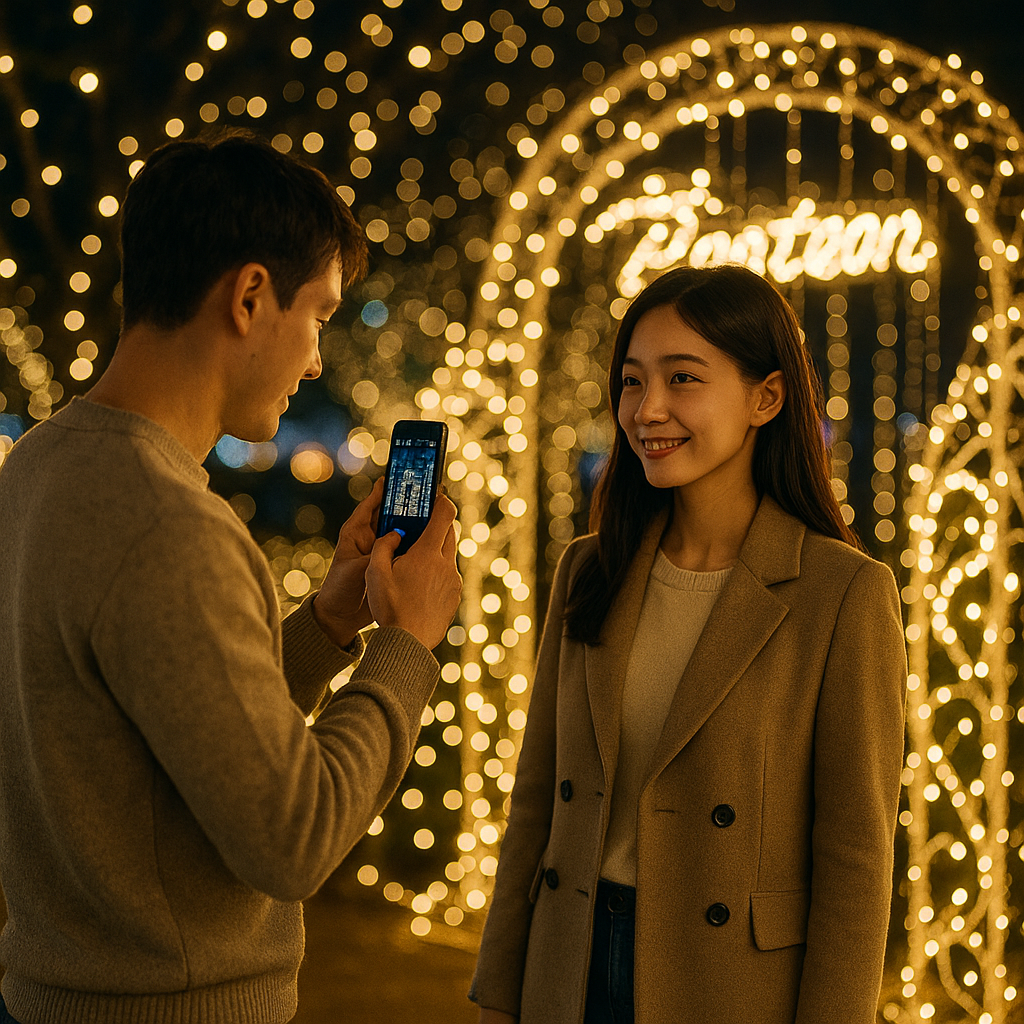 빛축제 포토존과 커플 촬영 장면