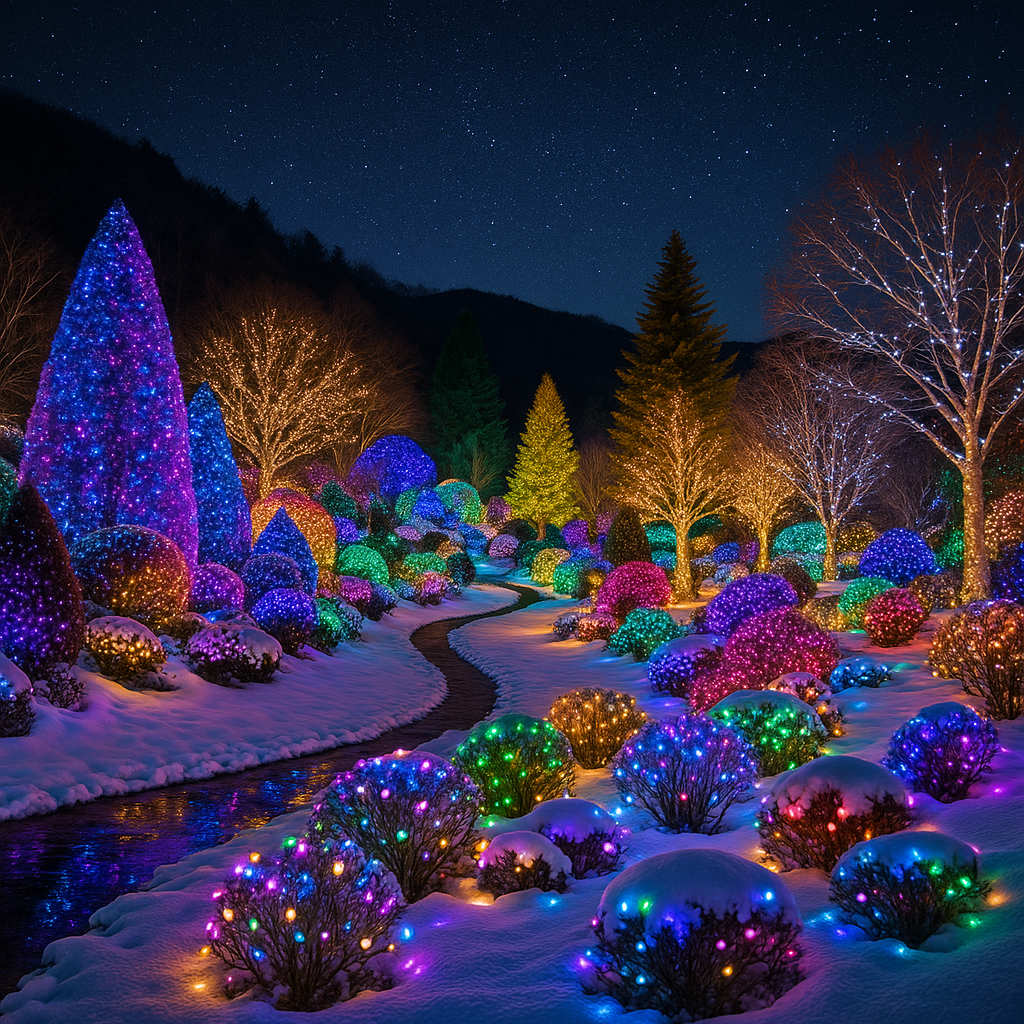 가평 아침고요수목원 오색별빛정원전 겨울 야경 LED 조명 장식 전경
