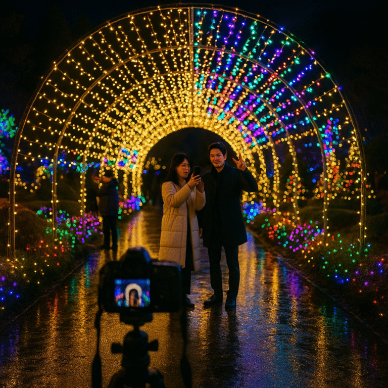 아침고요수목원 빛의 터널 LED 조명 장식 야경 포토존