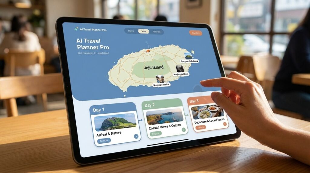 AI 여행 플래너 Pro 사용 화면 - 제주도 2박 3일 코스 생성 예시