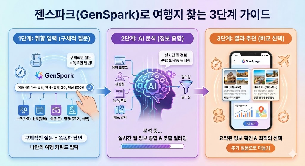 젠스파크로 여행지 찾는 3단계 - 취향 입력, AI 분석, 결과 추천