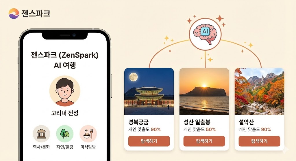 젠스파크 여행지 추천 | 맞춤형 여행지 5분 안에