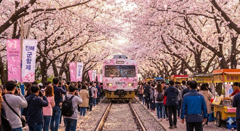 진해 군항제 경화역 벚꽃 터널, 36만 그루 벚나무 축제 낮 풍경