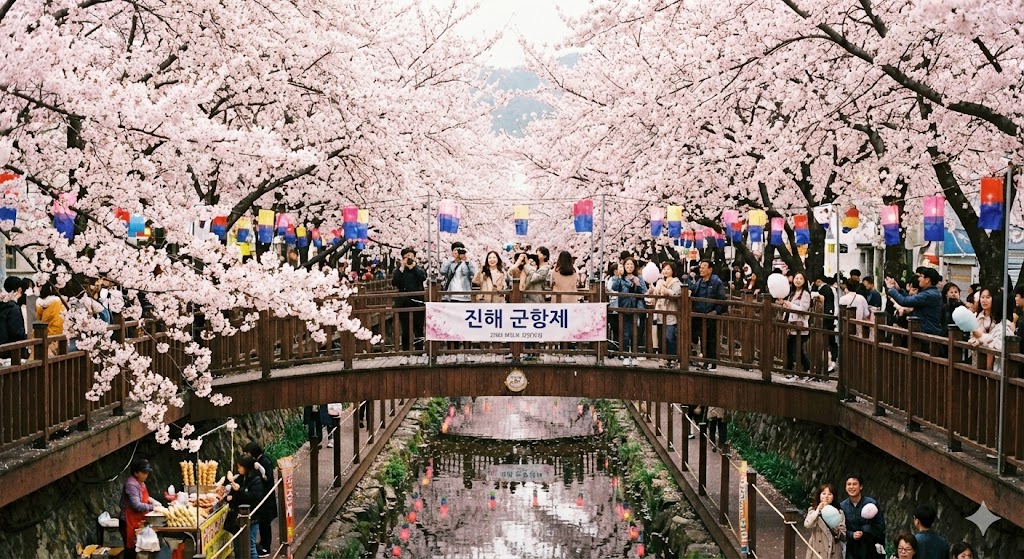 진해 여좌천 로맨틱 벚꽃길, 다리 위 벚꽃, 축제 분위기