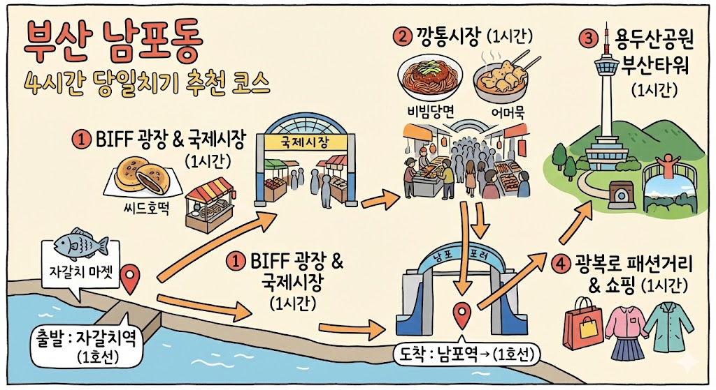 부산 남포동 당일치기 4시간 추천 동선 지도