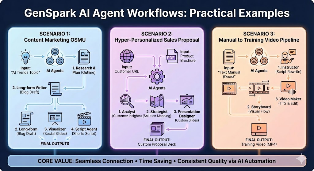 젠스파크 AI 에이전트 워크플로우 실전 활용 예시
