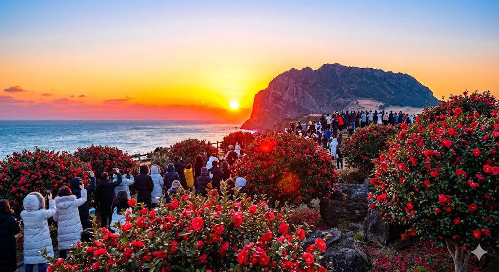 제주 성산일출봉 + 카멜리아힐 동백축제 – 겨울 제주의 절정을 만나다