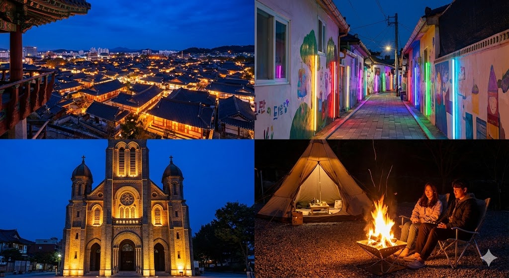 전주 당일치기 야경 – 오목대·자만벽화마을·전동성당·글램핑 4가지 체험