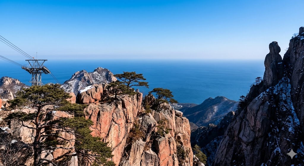 속초 설악산 케이블카 정상에서 본 권금성 절벽, 동해 바다 전망