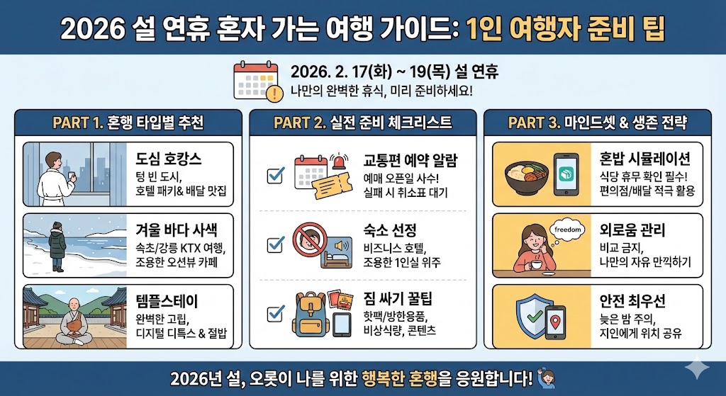2026 설 연휴 혼자 가는 여행 완벽 가이드 – 1인 여행자를 위한 모든 것