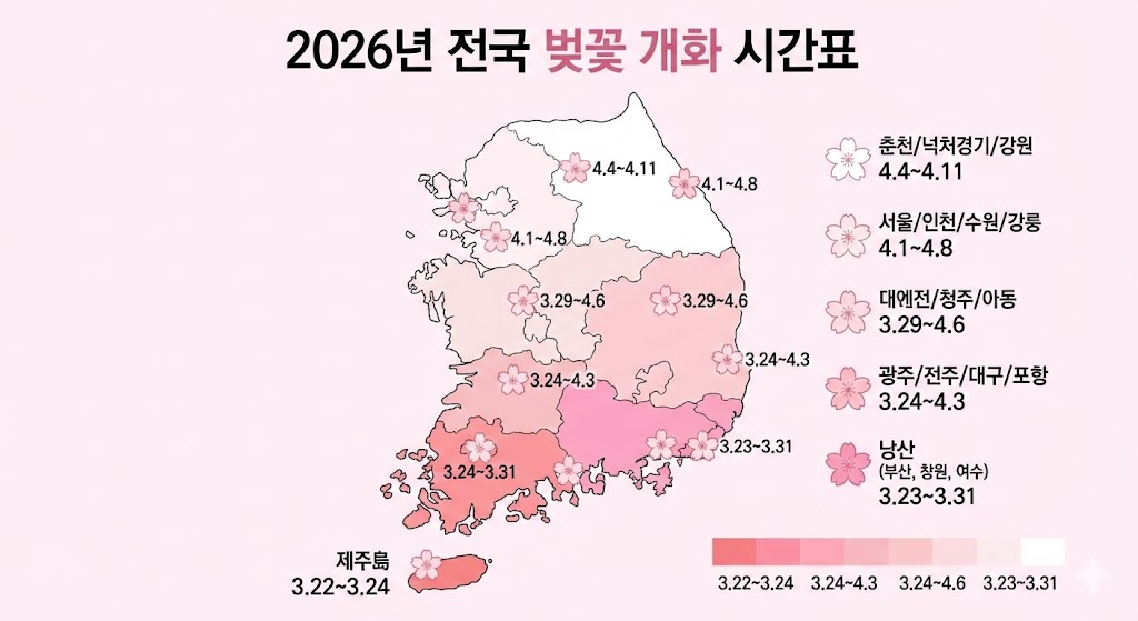 봄 감성 최고조, 2026년 전국 벚꽃 여행 지도 – 개화부터 피크까지 완벽 플래닝