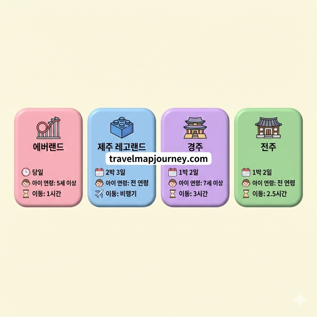 어린이날 여행지별 일정 추천: 테마파크, 자연, 문화유산 여행지 비교