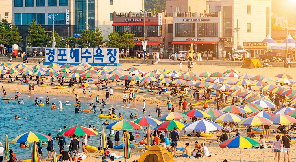 강릉 경포해변의 여름 해수욕장 모습