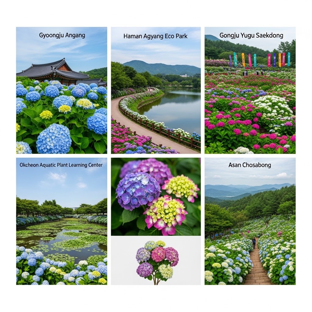 6월 국내 숨은 수국 명소 5곳 – 경주 안강, 함안 악양생태공원, 공주 유구색동수국정원, 옥천 수생식물학습원, 아산 초사봉