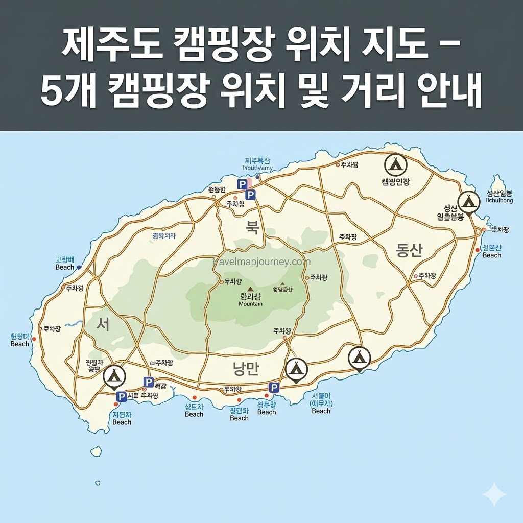 제주도 캠핑장 위치 지도 – 5개 캠핑장 위치 및 거리 안내
