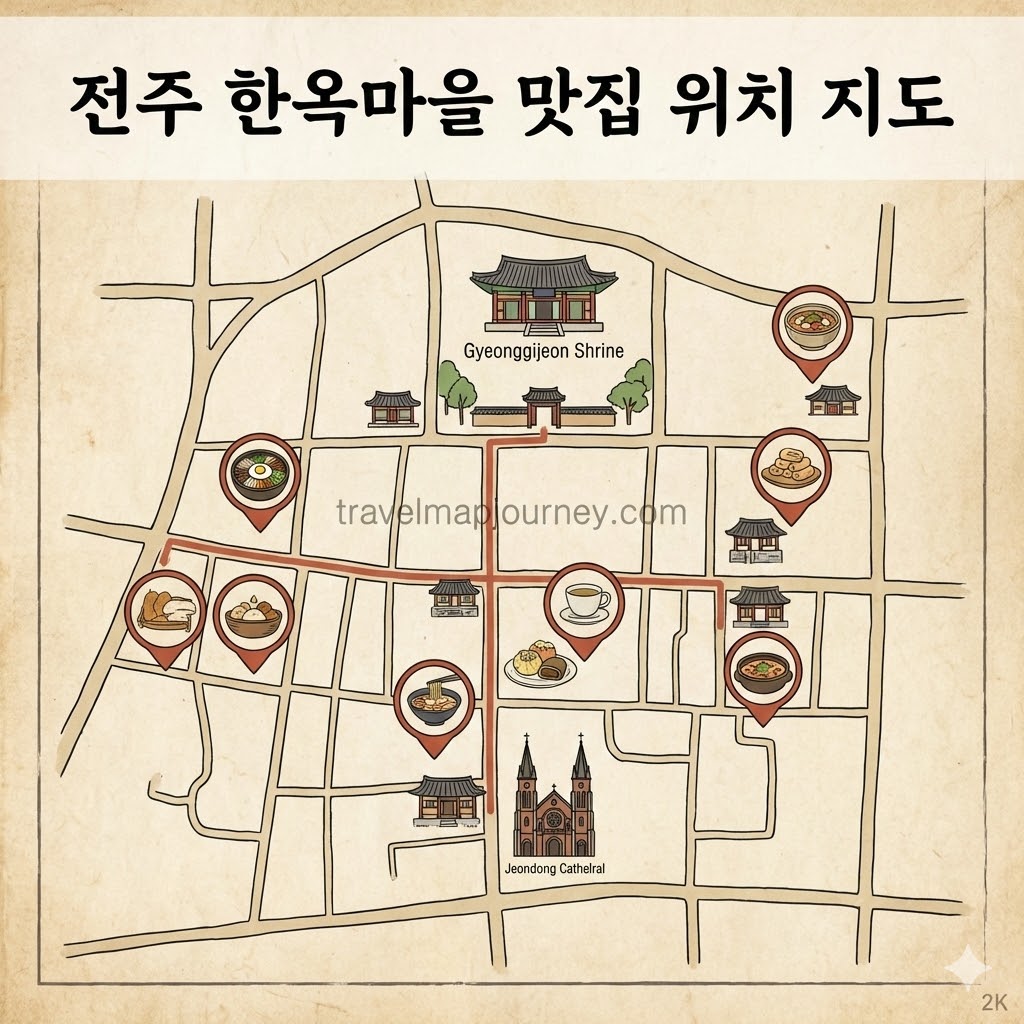 전주 한옥마을 맛집 위치 지도 – 8개 숨은 맛집 및 산책로 안내