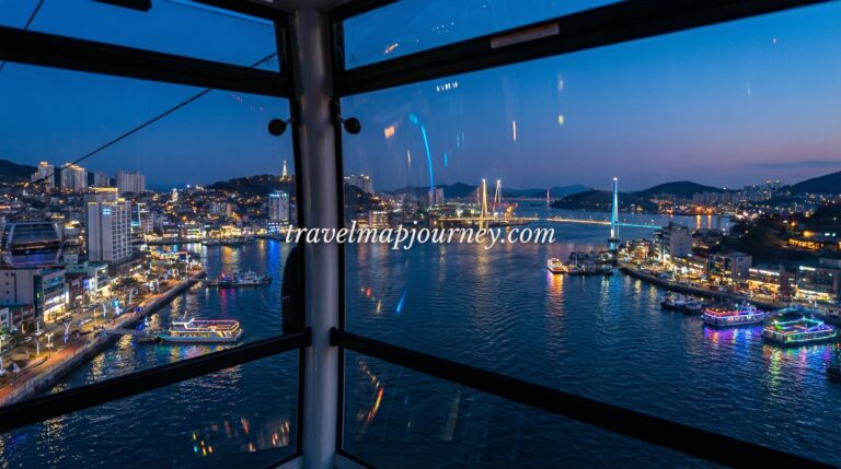 야간 여행의 매력을 담은 여수 해상케이블카 야경, 반짝이는 조명 야항 풍경