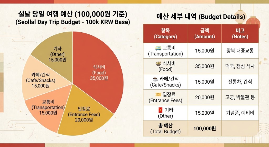설날 당일 여행 예산 분석 - 100,000원으로 즐기는 서울 완벽 코스 비용 내역