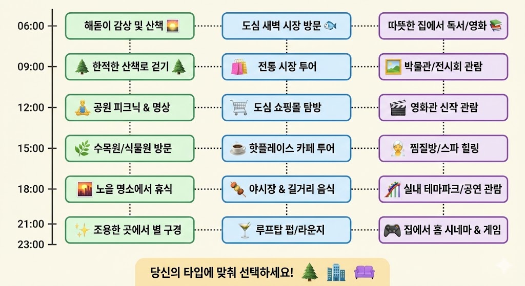 설날 당일 시간대별 활동 타임라인 - 새벽부터 밤까지 3가지 타입별 추천 활동 플래너