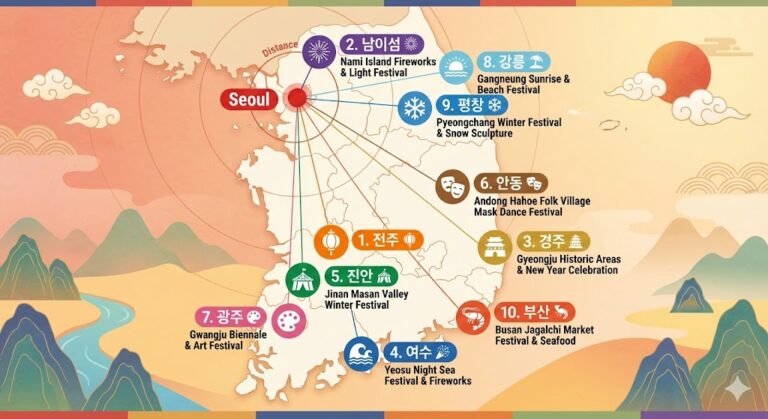 2026 설날 축제 전국 10곳 지도 - 위치별 축제 분포 및 지역 표시