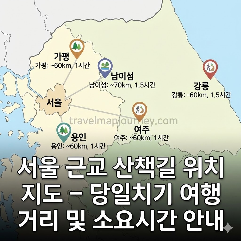 서울 근교 산책길 위치 지도 – 당일치기 여행 거리 및 소요시간 안내