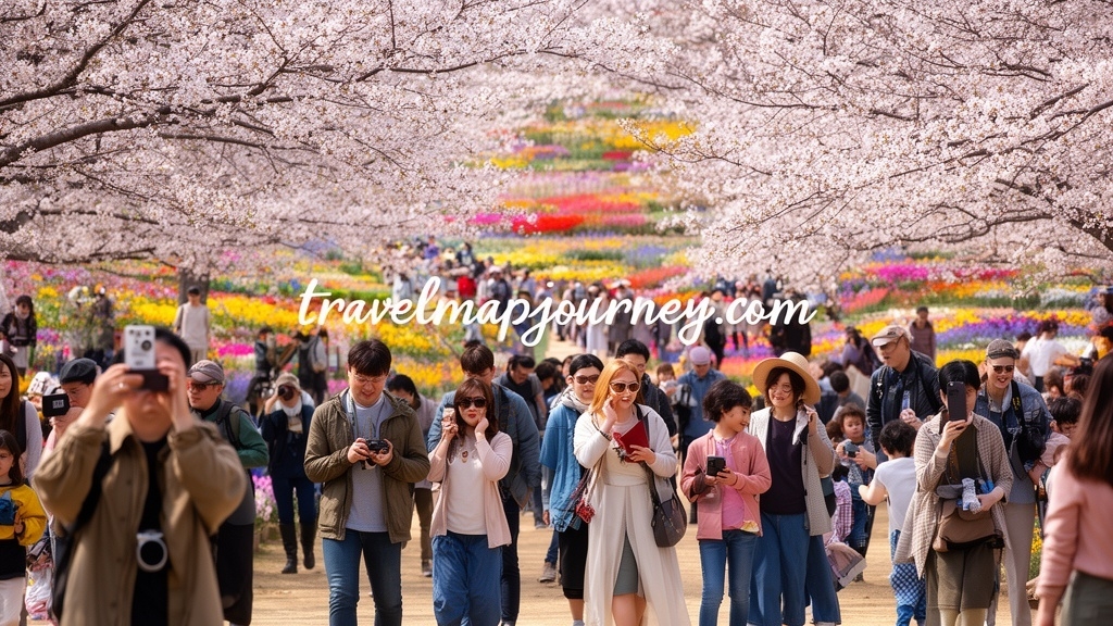 전국 봄꽃 축제의 활기찬 현장과 여행객의 모습