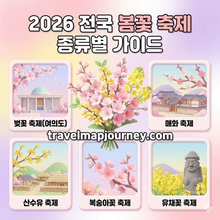2026년 전국 봄꽃 축제: 벚꽃, 매화, 산수유, 복숭아꽃, 유채꽃 축제 종류별 가이드 이미지 위치: 섹션 2 (봄꽃 종류별 축제 소개) 상단