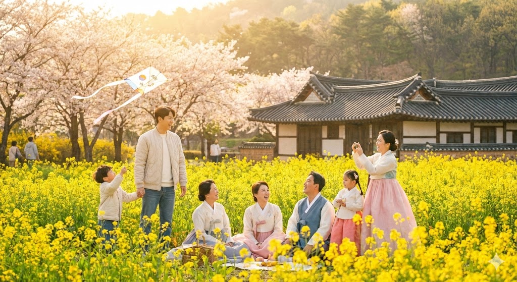 설 연휴에 가족과 함께 즐기는 봄 여행 풍경