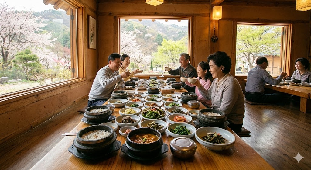 강원도 산촌 음식점의 전통 산채정식 밥상
