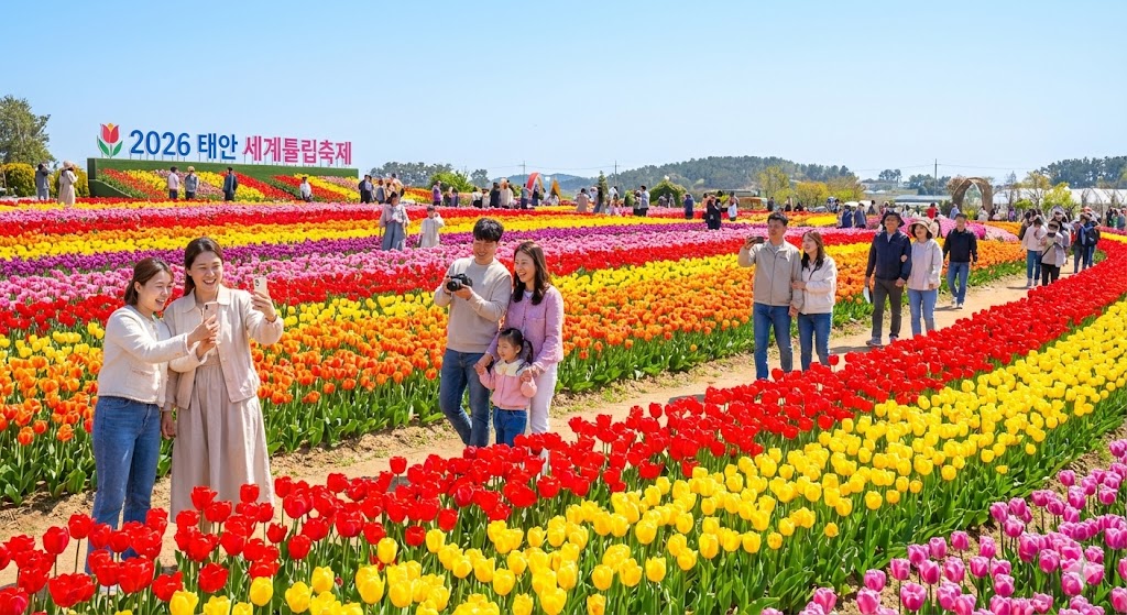 태안 세계튤립축제의 컬러풀한 튤립 정원