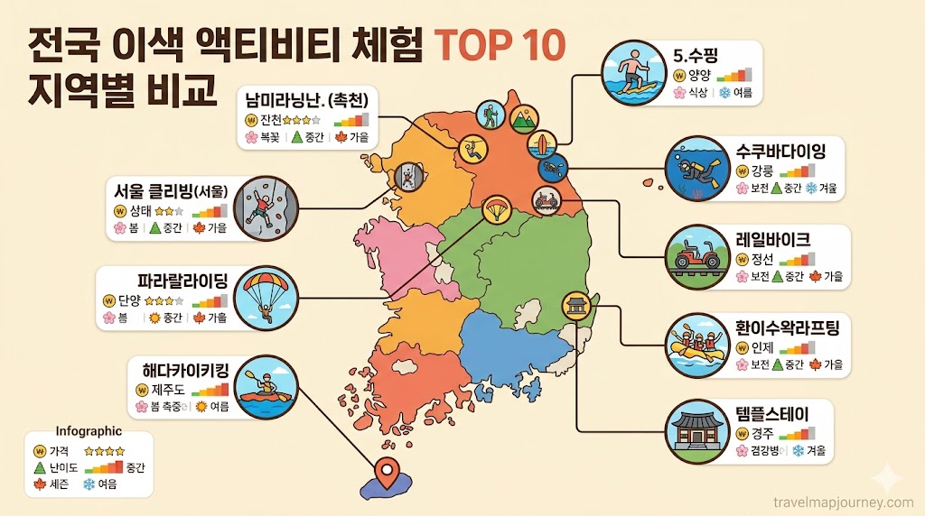 전국 이색 액티비티 체험 TOP 10 지역별 비교 인포그래픽