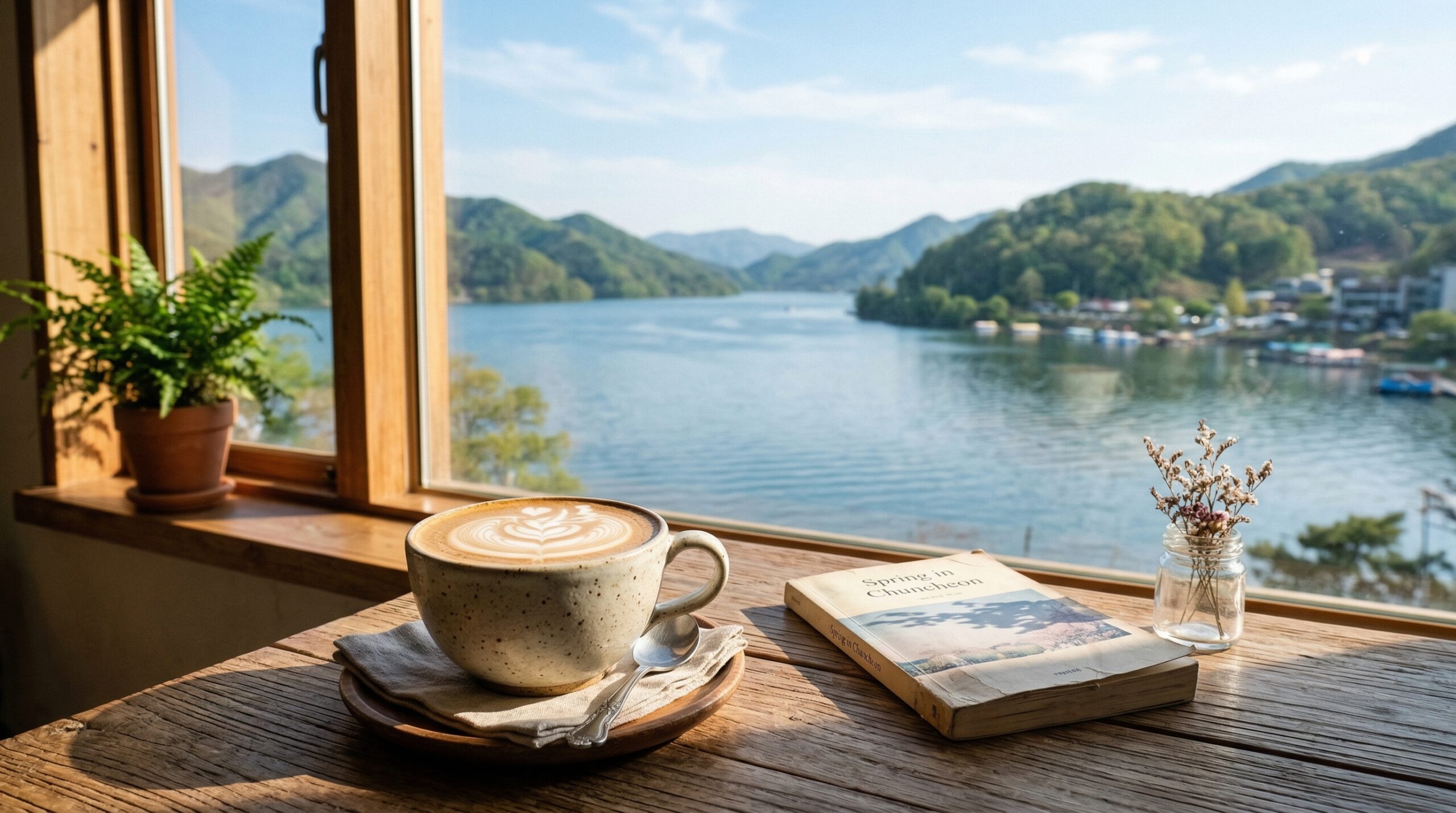 춘천 카페 추천 리버뷰 카페 의암호 라떼 봄 풍경