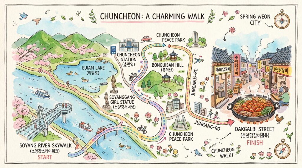 춘천 닭갈비 맛집 여행코스 소양강 스카이워크 동선 지도