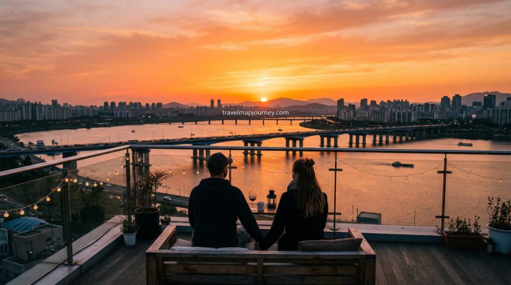 한강뷰 루프탑 카페 노을 일몰 데이트 감성 풍경
