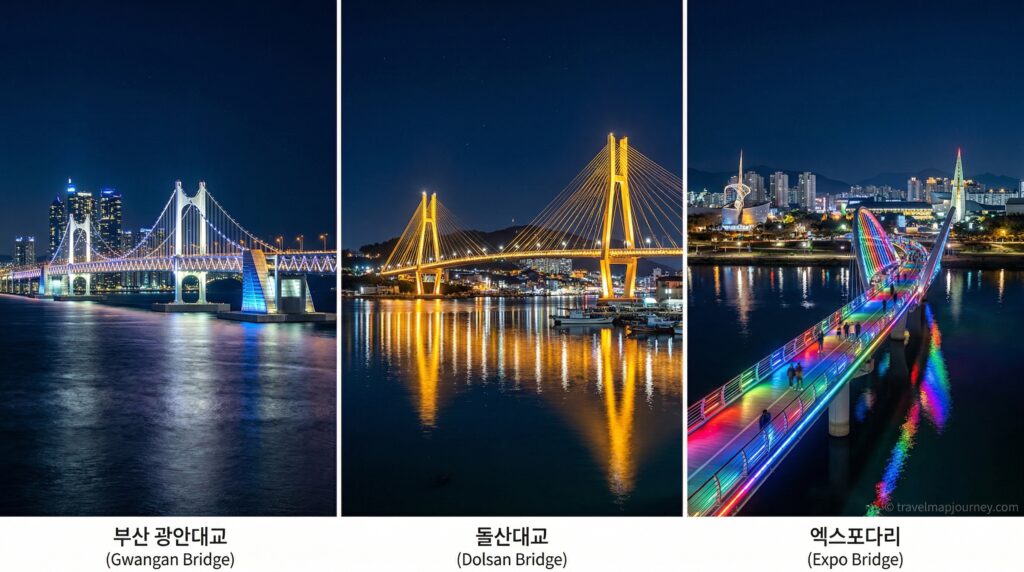 국내 야경 명소 다리 야경 비교 콜라주
