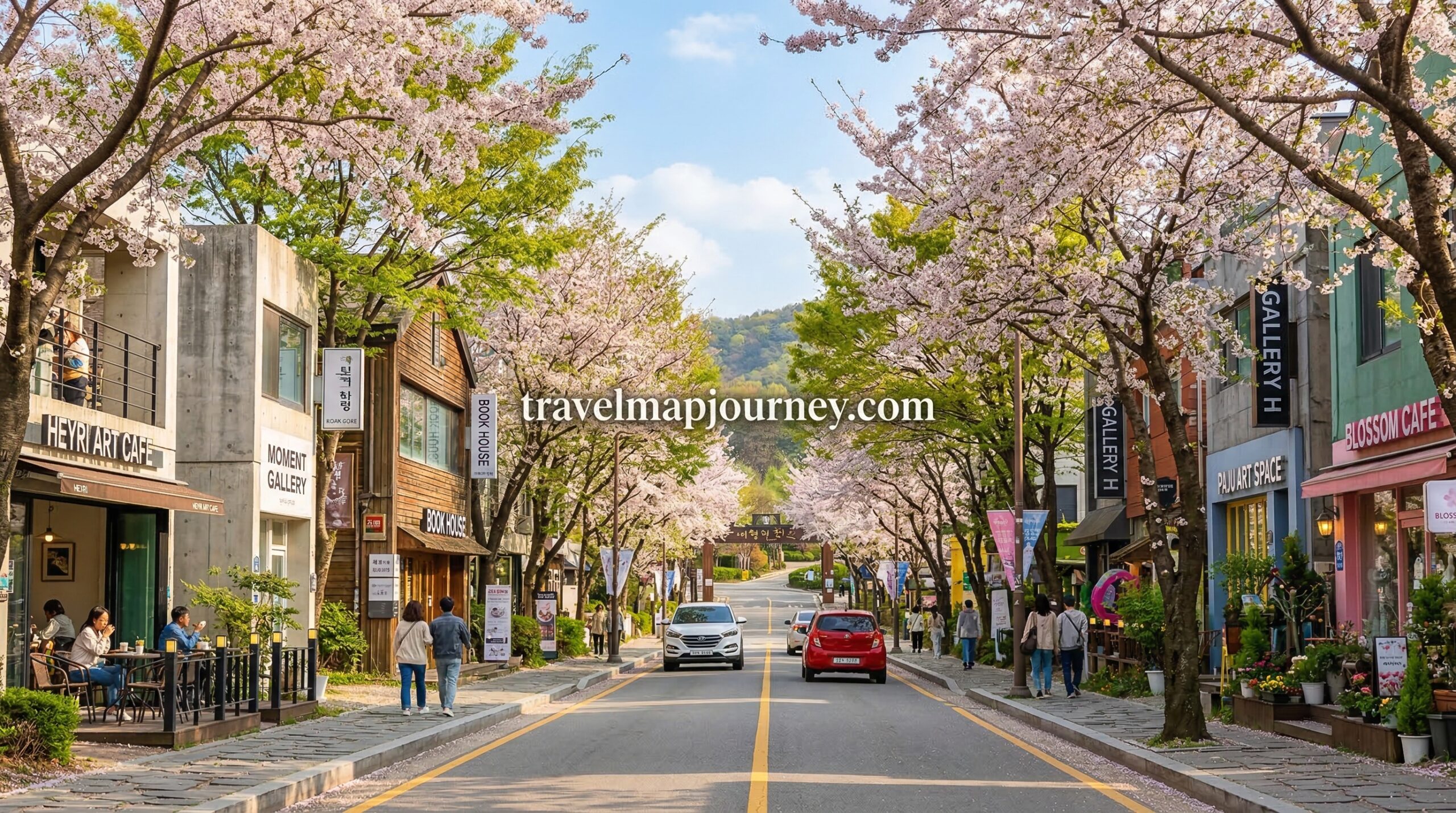 파주 카페 드라이브 코스 헤이리 예술마을 봄날 도로 전경