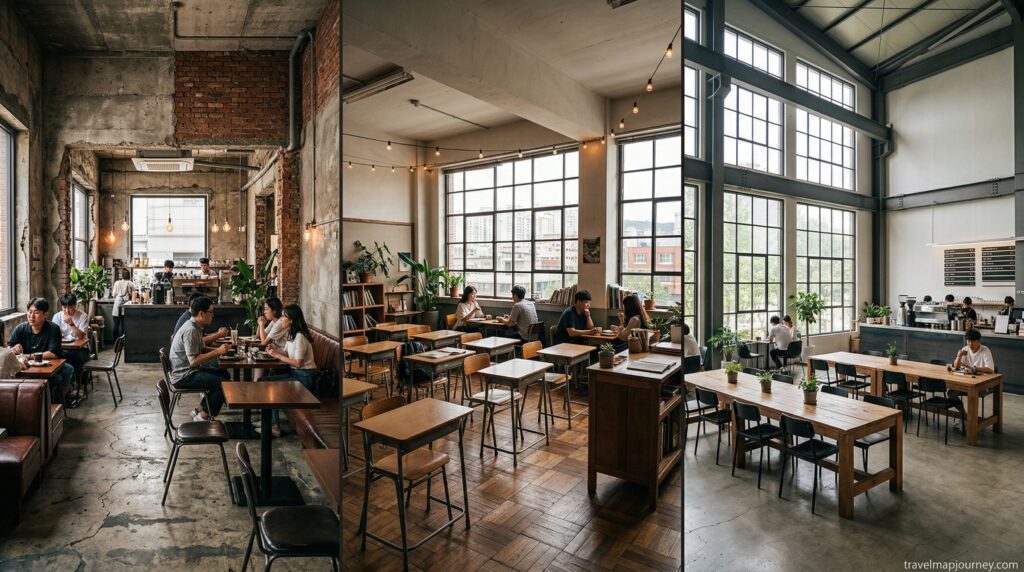 폐공장 폐교 리모델링 카페 인테리어 비교 콜라주