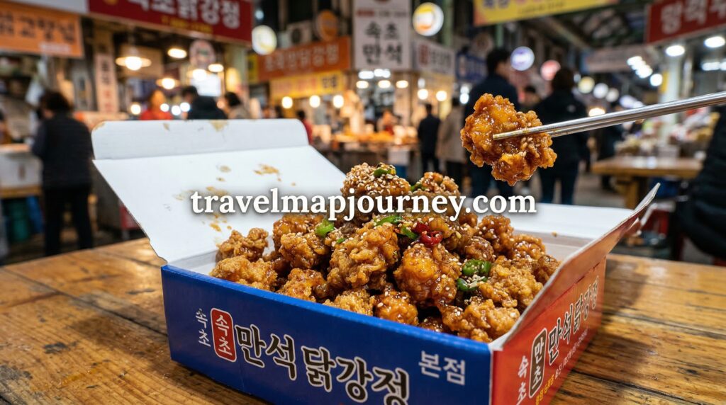 속초 중앙시장 먹방 만석닭강정 바삭한 소스 클로즈업