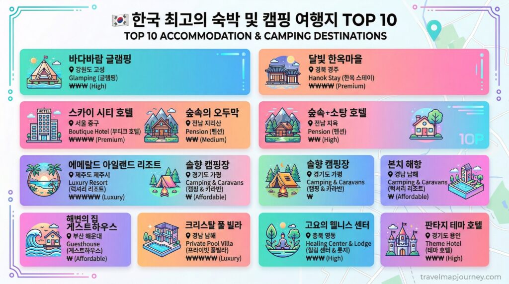 국내 이색 숙소 캠핑장 10곳 비교 카드 가격 특징