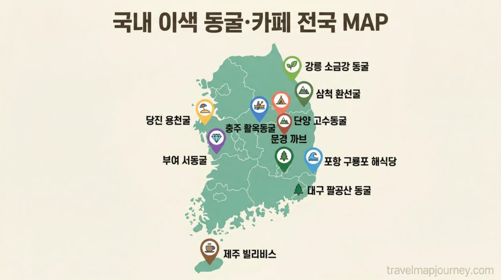 이색 동굴 카페 전국 지도 10곳 위치 인포그래픽