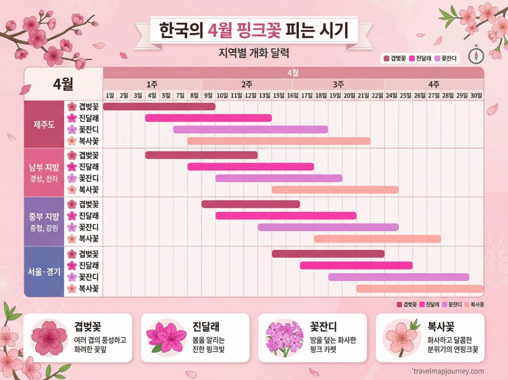 4월 핑크 꽃 개화시기 달력 겹벚꽃 철쭉 꽃잔디 지역별 총정리