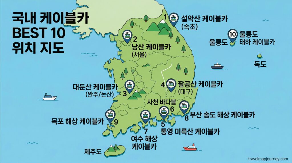 국내 케이블카 BEST 10 위치 지도 통영 설악산 여수 목포