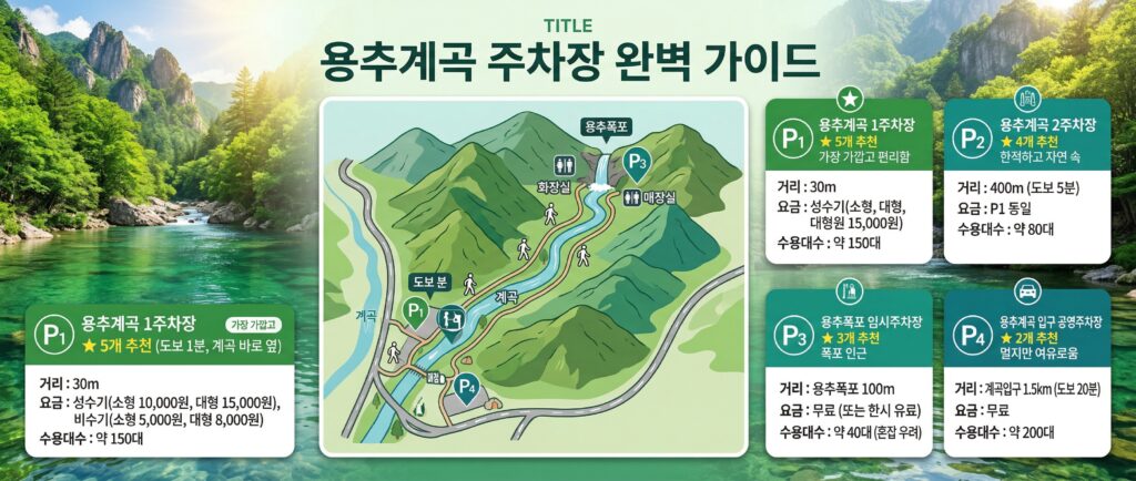 주차장 안내 카드 (4곳 위치 + 추천 순서)