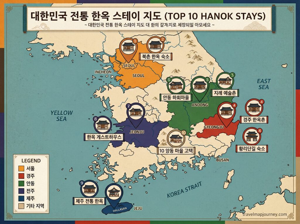 전국 한옥스테이 고택 BEST 10 지역별 위치 지도