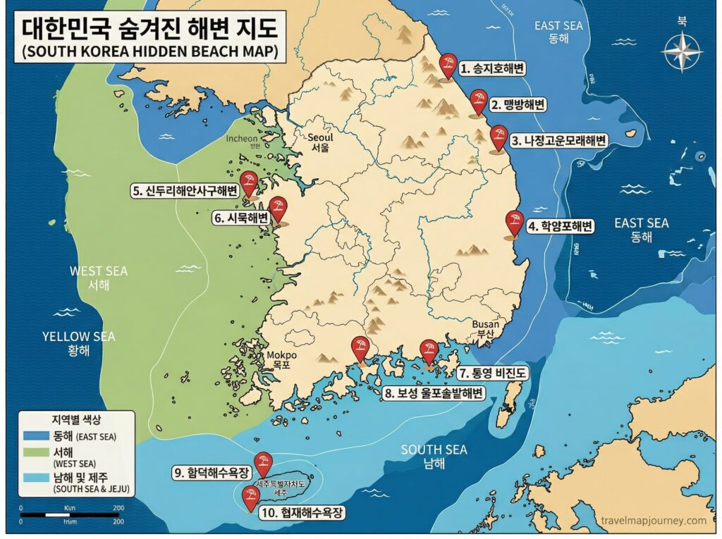 전국 숨은 해수욕장 BEST 10 지역별 위치 지도