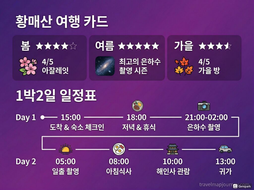 봄/여름/가을 별점 + 1박2일 타임라인 카드